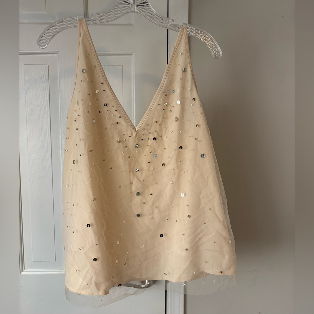 LOFT Beige Sequin Tank Top
